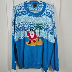 Alex Stevens Mens XXL Blue Pirate Santa Ugly Christmas Sweater Tropical Funny